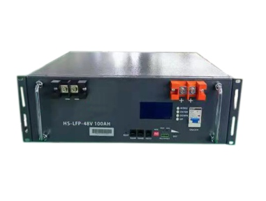 XGW 48V 100Ah LiFePO4 telecom battery module in 3U rack form factor, with BMS display panel, communication ports and DC connectors.