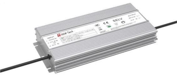 XGW Tech IP67 constant-voltage LED driver (LBV series) — aluminium sealed enclosure, 75W to 600W, 0-10V dimming