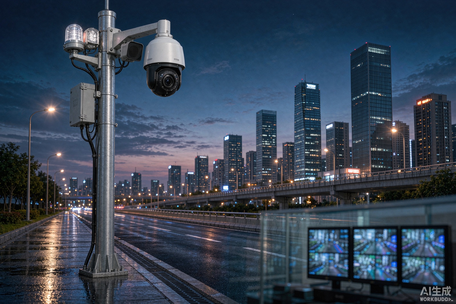 XGW security surveillance power solution with street pole cameras and monitoring control room